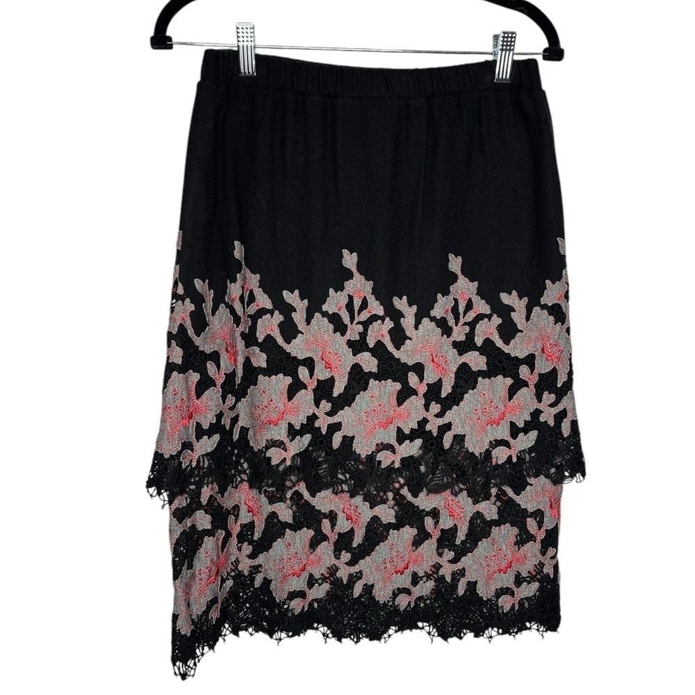 STIZZOLI Wool Cashmere Abstract Artsy Floral Knee Length Skirt Size 42